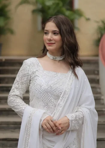Faux Georgette Sequins Embroidered Sharara Suits