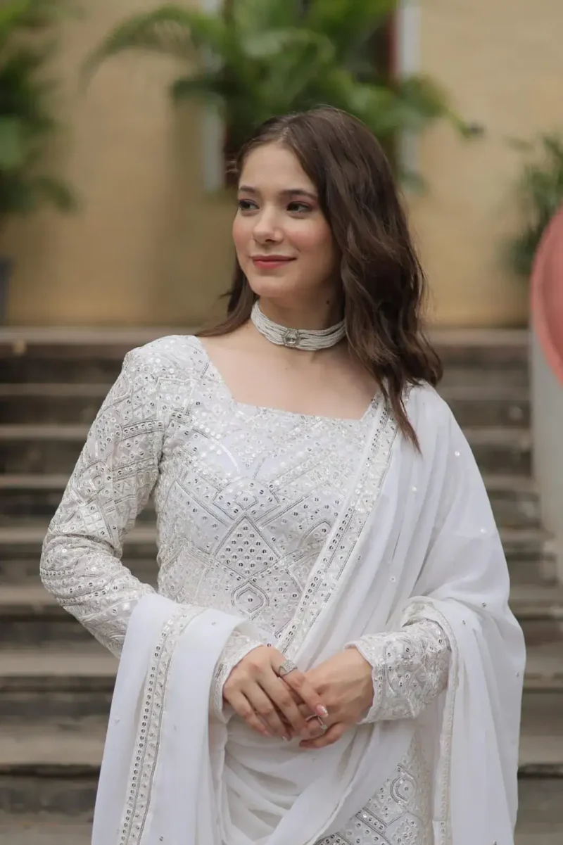 Faux Georgette Sequins Embroidered Sharara Suits
