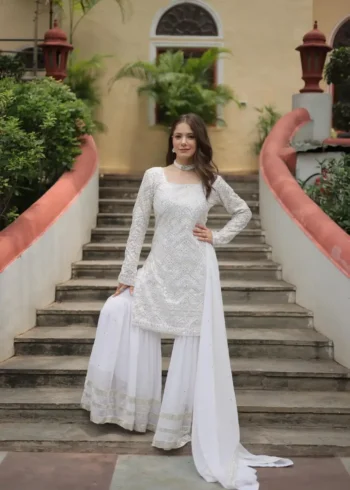 Faux Georgette Sequins Embroidered Sharara Suits