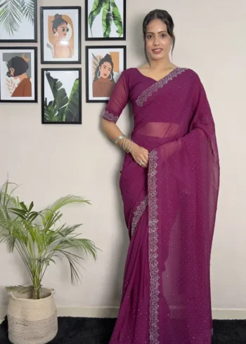 Faux Georgette Swarovski Work Ready to Wear Saree