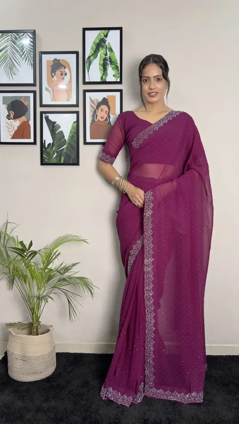 Faux Georgette Swarovski Work Ready to Wear Saree
