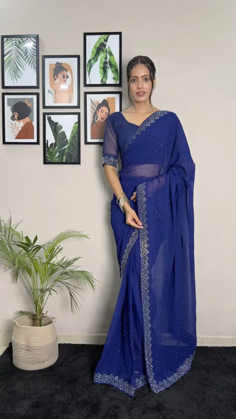 Faux Georgette Swarovski Work Ready to Wear Saree