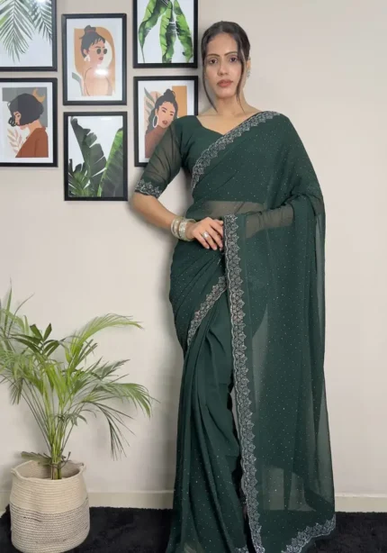 Faux Georgette Swarovski Work Ready to Wear Saree