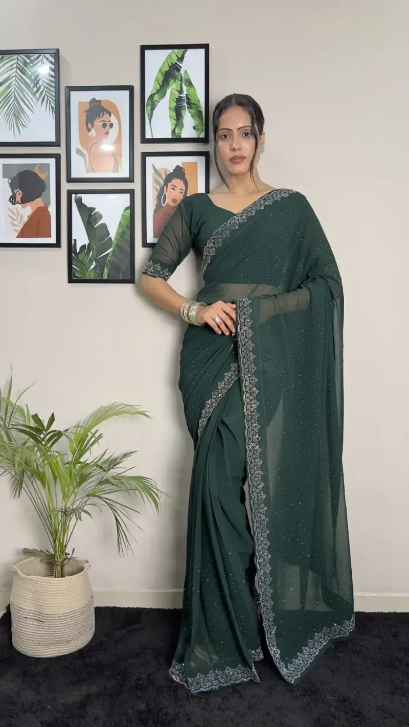 Faux Georgette Swarovski Work Ready to Wear Saree