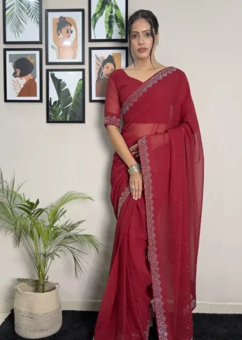 Faux Georgette Swarovski Work Ready to Wear Saree