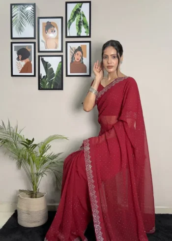 Faux Georgette Swarovski Work Ready to Wear Saree