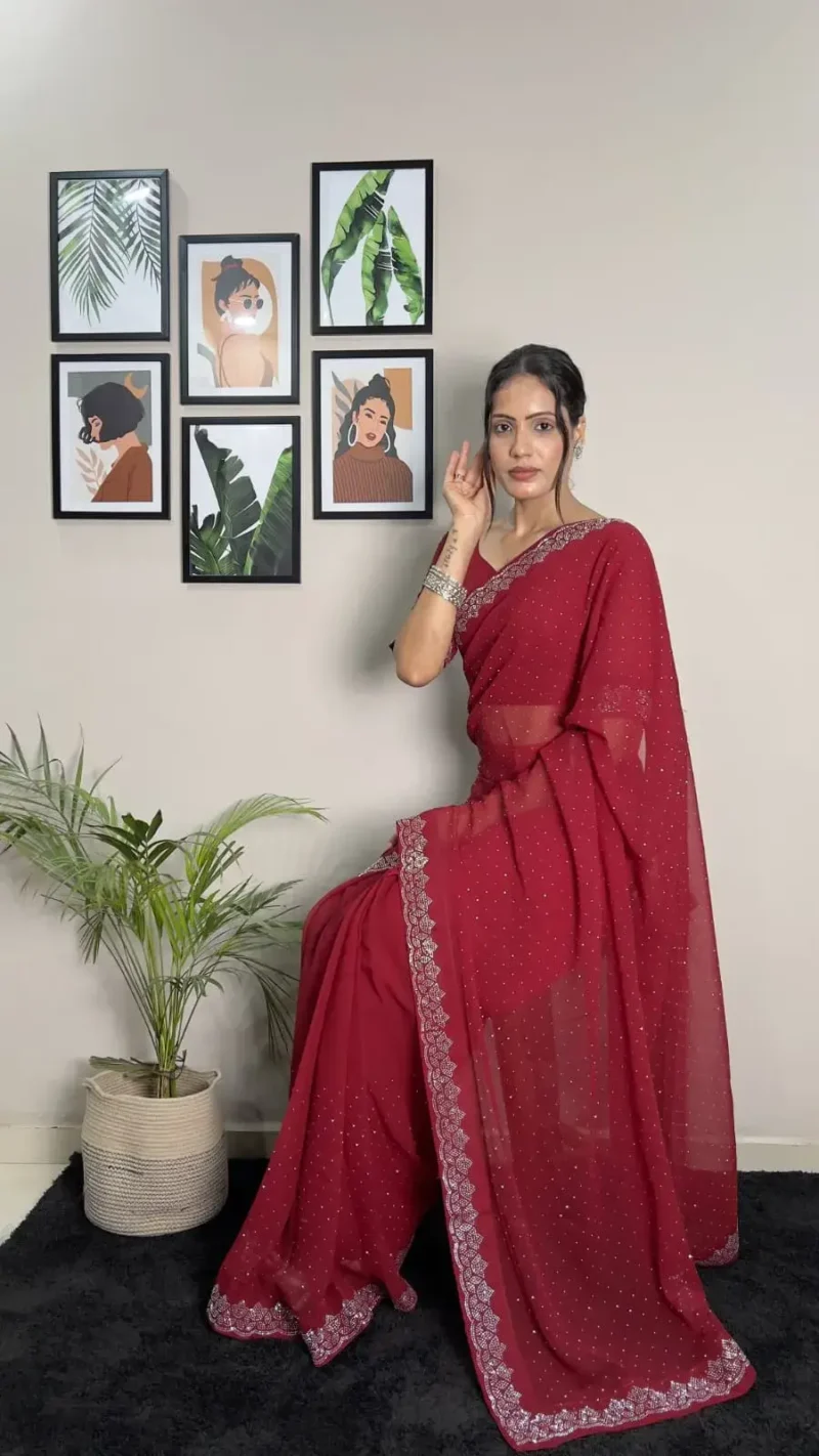 Faux Georgette Swarovski Work Ready to Wear Saree