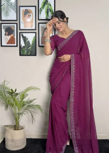 Faux Georgette Swarovski Work Ready to Wear Saree