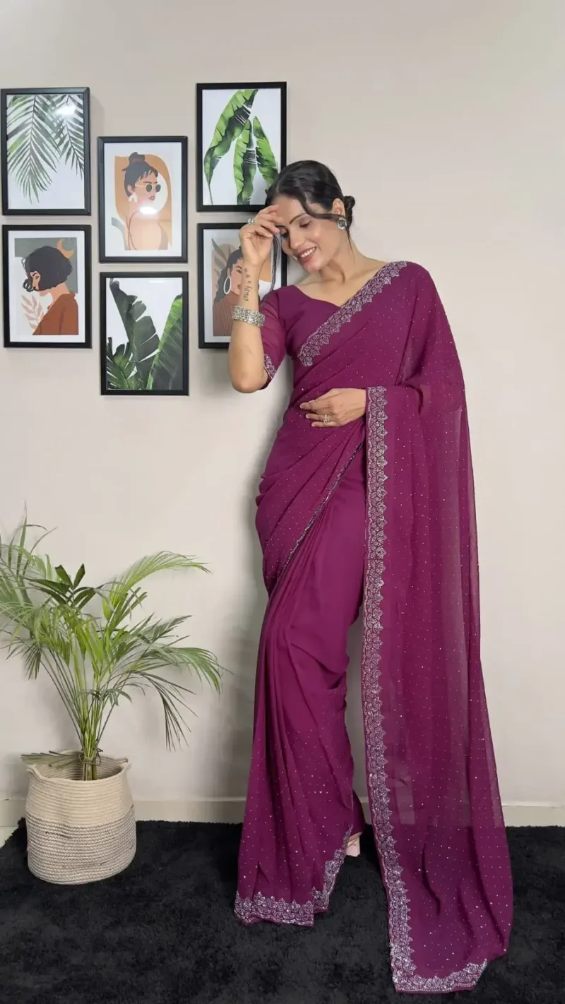 Faux Georgette Swarovski Work Ready to Wear Saree