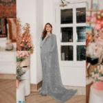 Grey Soft Georgette Georgette Celebrity Party Wear Saree