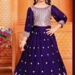 Heavy Cotton Silk Embroidered Purple Lehenga for Kids