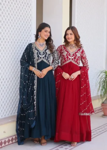 Heavy Embroidered Faux Georgette Party Wear Gown & Dupatta