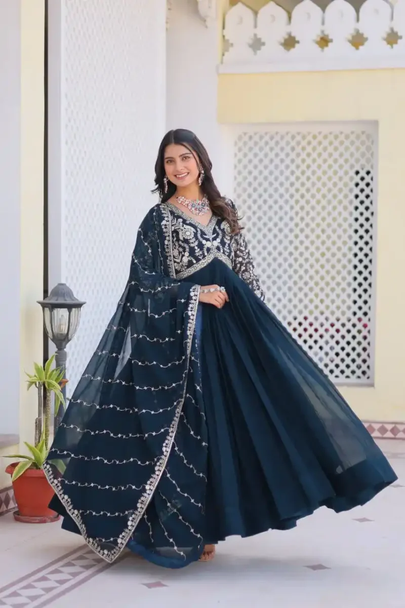 Heavy Embroidered Faux Georgette Party Wear Gown & Dupatta