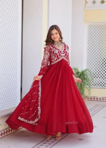Heavy Embroidered Faux Georgette Party Wear Gown & Dupatta