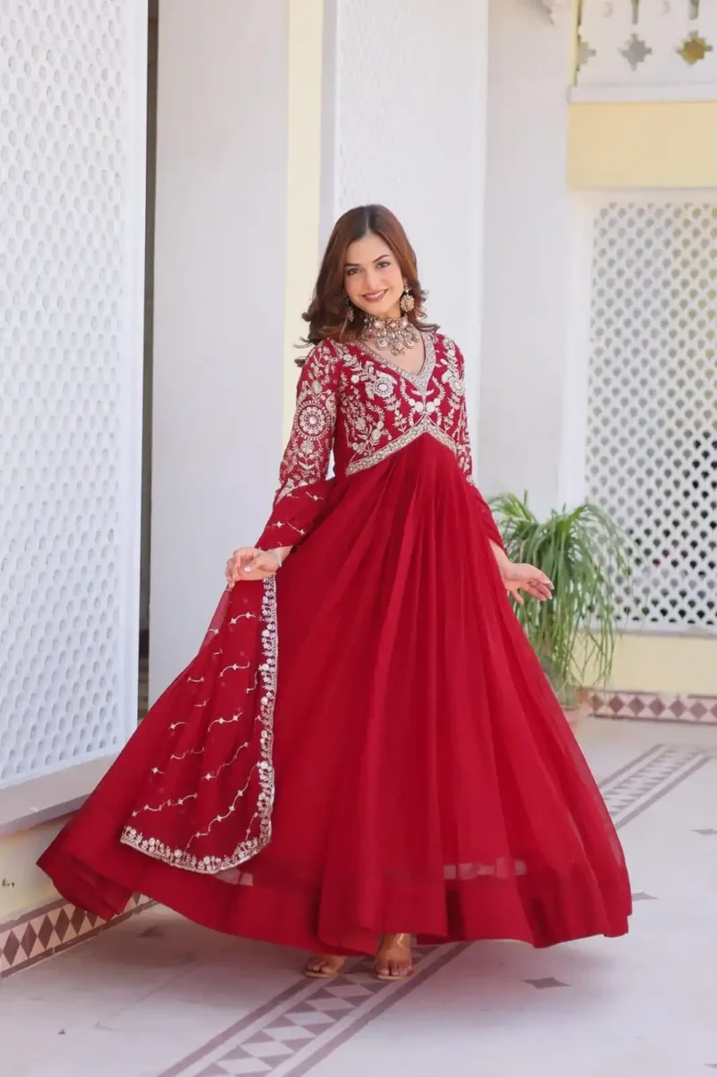 Heavy Embroidered Faux Georgette Party Wear Gown & Dupatta