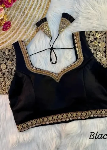 Heavy Embroidered Sleeves Italian Silk Designer Blouse