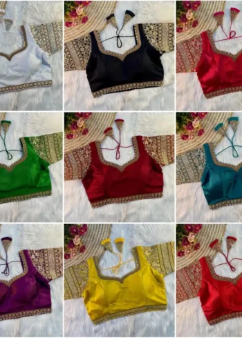 Heavy Embroidered Sleeves Italian Silk Designer Blouse