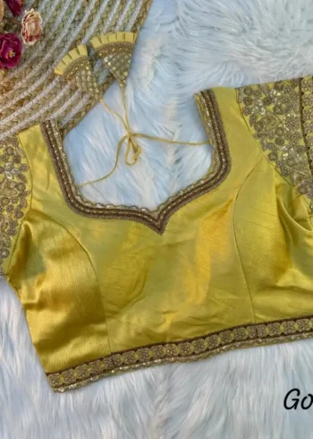 Heavy Embroidered Sleeves Italian Silk Designer Blouse