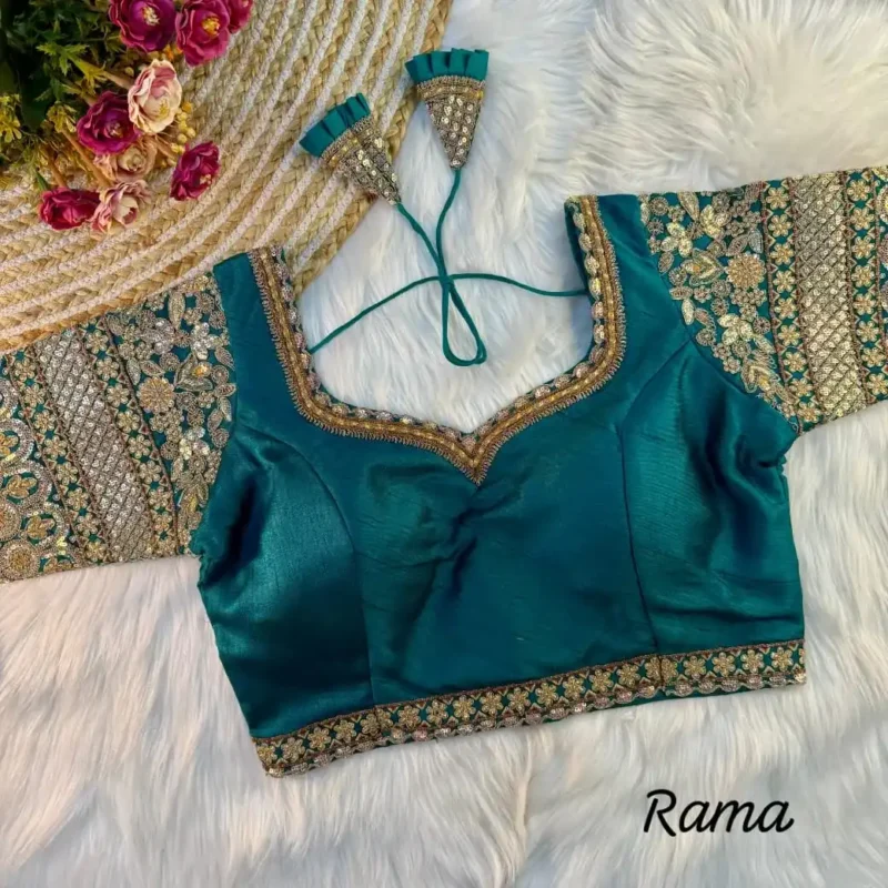 Heavy Embroidered Sleeves Italian Silk Designer Blouse