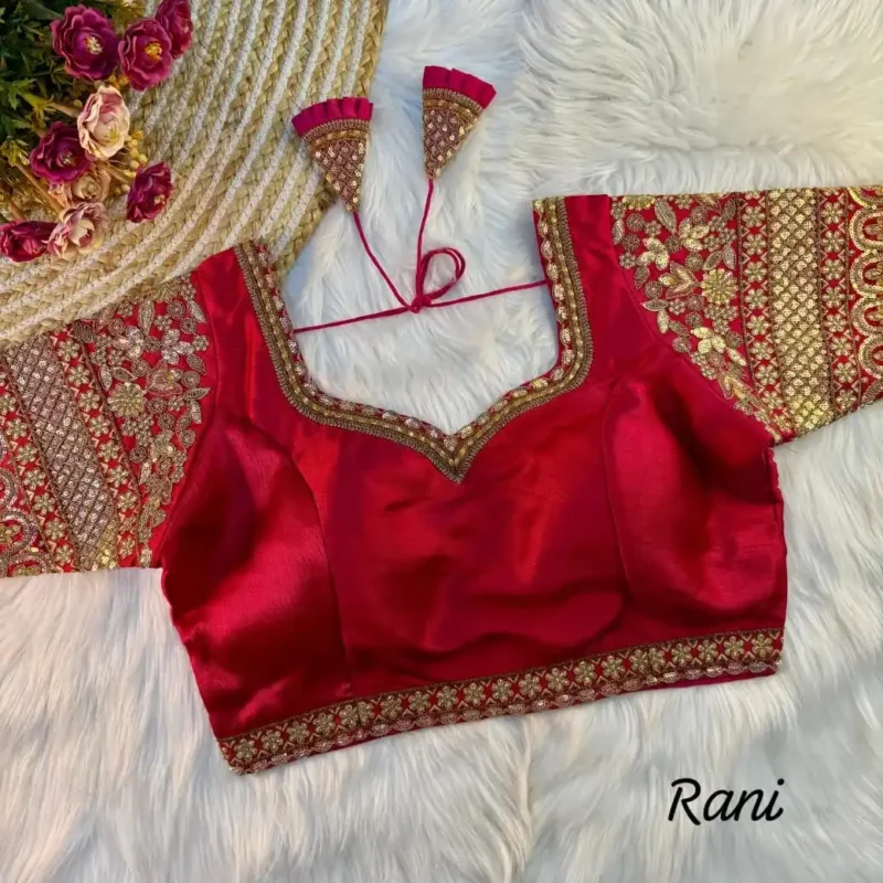 Heavy Embroidered Sleeves Italian Silk Designer Blouse