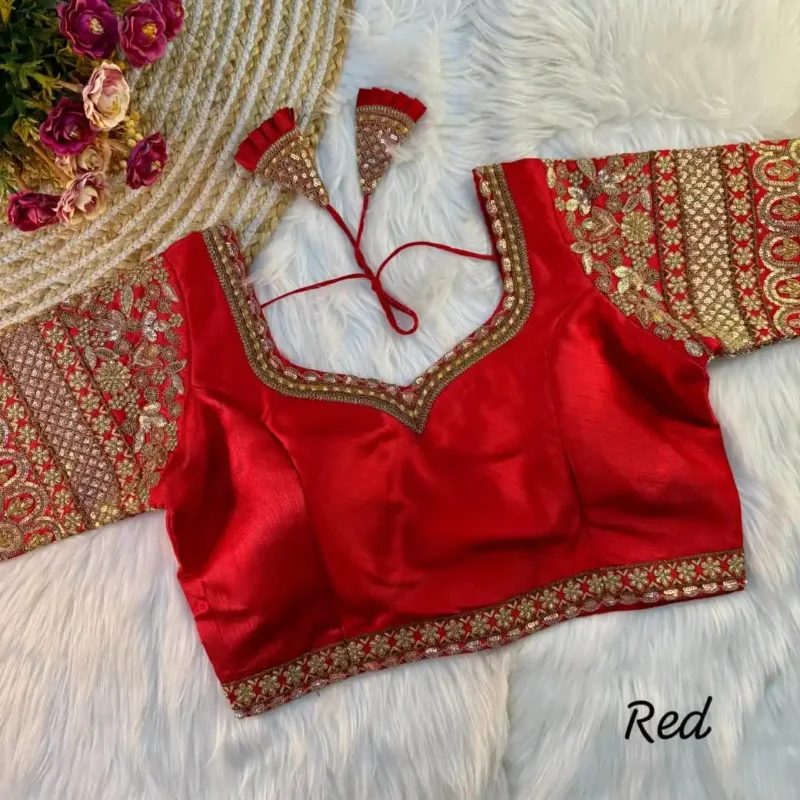 Heavy Embroidered Sleeves Italian Silk Designer Blouse