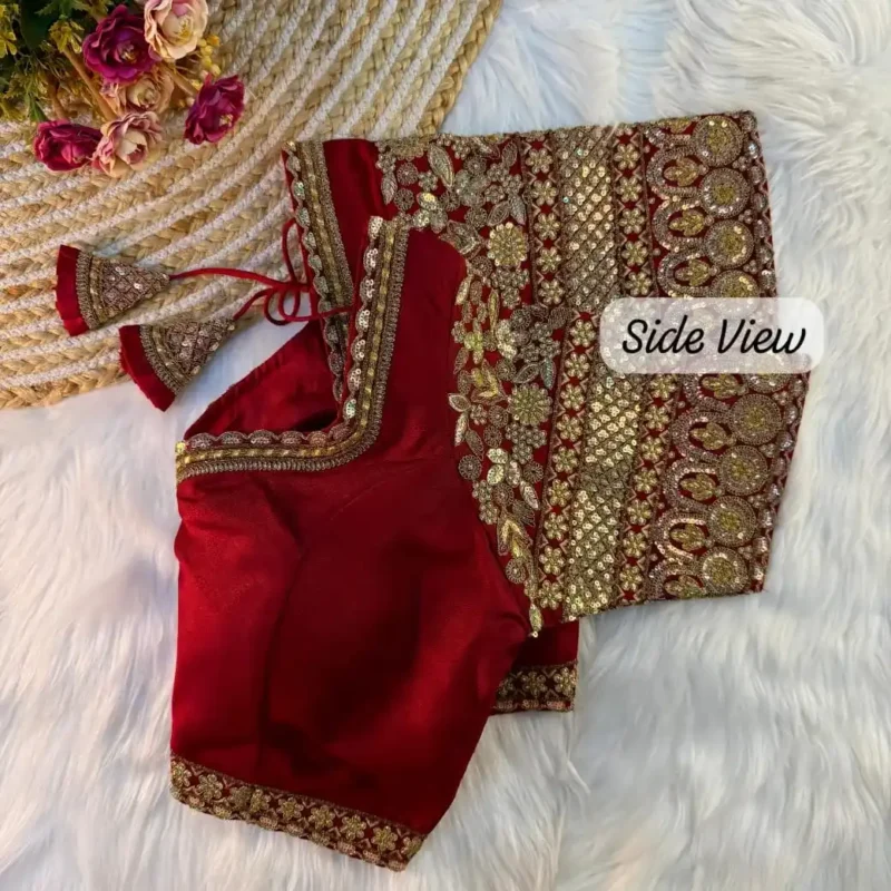 Heavy Embroidered Sleeves Italian Silk Designer Blouse