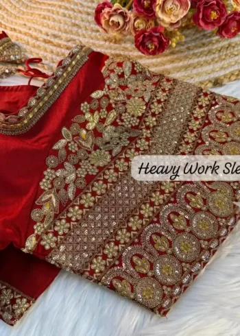 Heavy Embroidered Sleeves Italian Silk Designer Blouse
