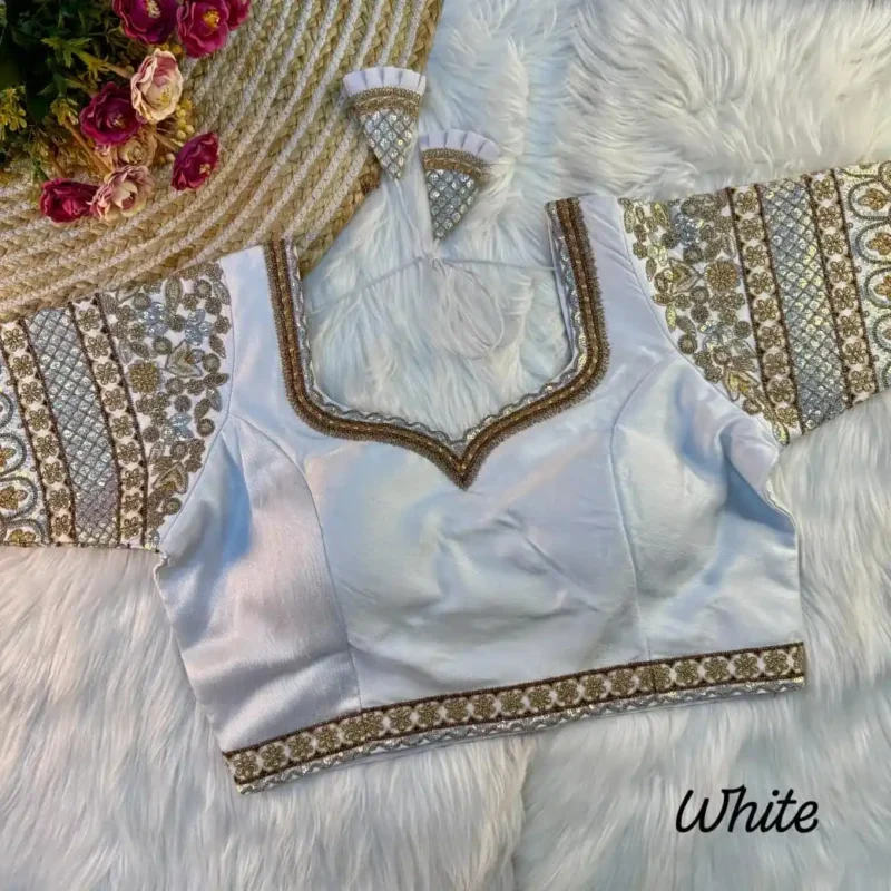 Heavy Embroidered Sleeves Italian Silk Designer Blouse