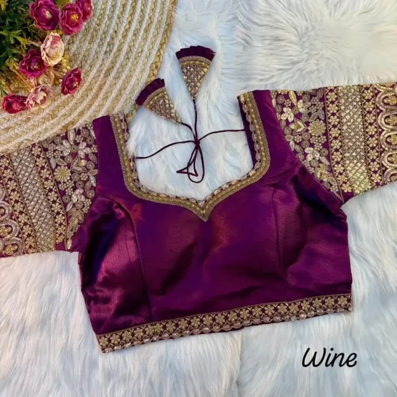 Heavy Embroidered Sleeves Italian Silk Designer Blouse