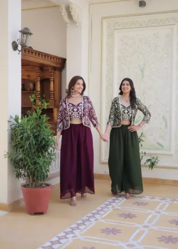 Heavy Embroidery Lace Work Choli and Palazzo with Koti