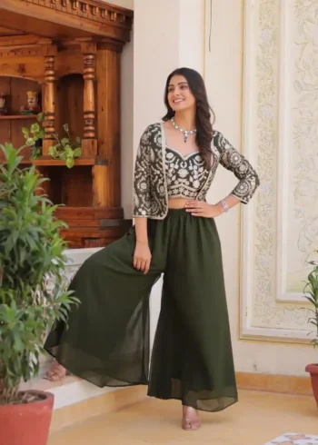 Heavy Embroidery Lace Work Choli and Palazzo with Koti