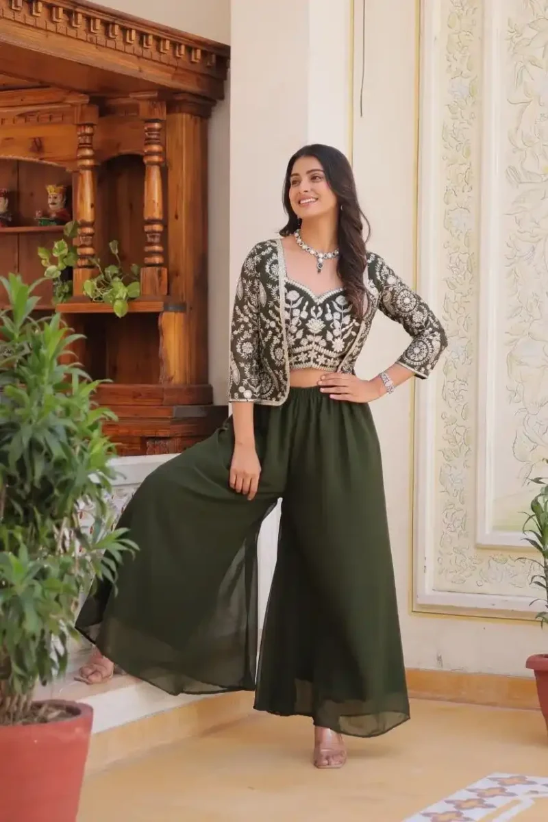 Heavy Embroidery Lace Work Choli and Palazzo with Koti