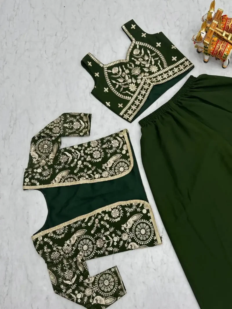 Heavy Embroidery Lace Work Choli and Palazzo with Koti