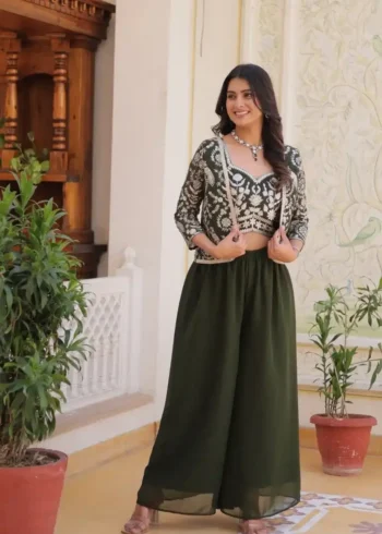 Heavy Embroidery Lace Work Choli and Palazzo with Koti