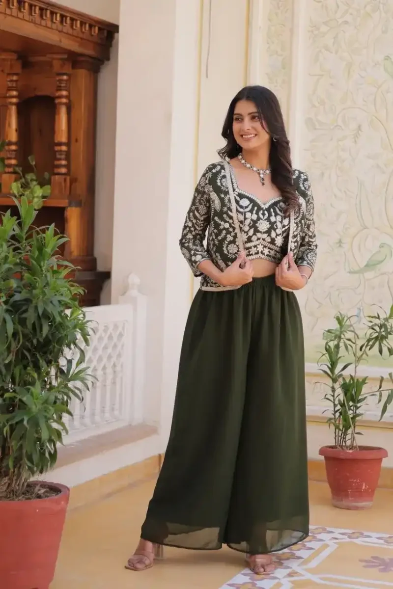 Heavy Embroidery Lace Work Choli and Palazzo with Koti