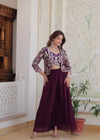Heavy Embroidery Lace Work Choli and Palazzo with Koti