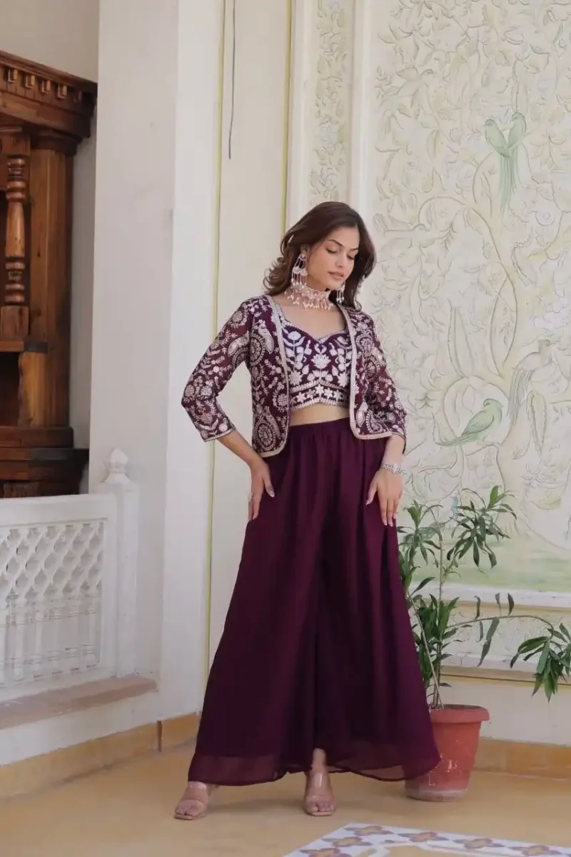 Heavy Embroidery Lace Work Choli and Palazzo with Koti