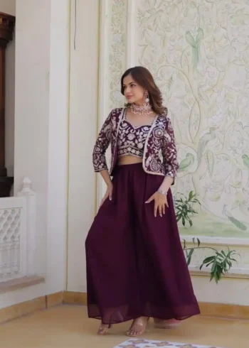Heavy Embroidery Lace Work Choli and Palazzo with Koti