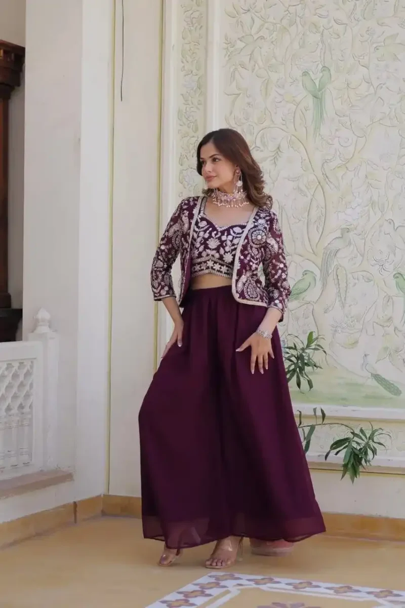 Heavy Embroidery Lace Work Choli and Palazzo with Koti