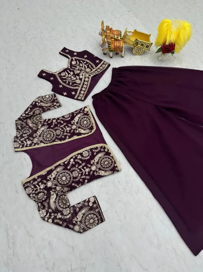 Heavy Embroidery Lace Work Choli and Palazzo with Koti