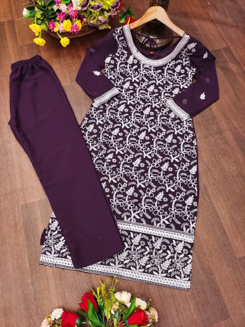 Heavy Embroidery Work Faux Georgette Wine Dress