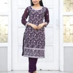 Heavy Embroidery Work Faux Georgette Wine Dress