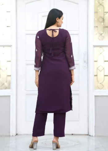 Heavy Embroidery Work Faux Georgette Wine Dress