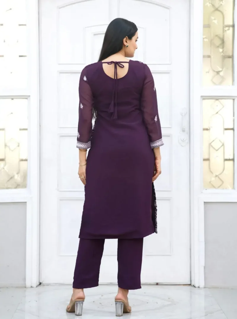 Heavy Embroidery Work Faux Georgette Wine Dress