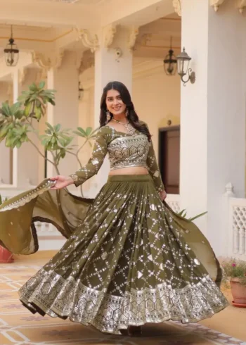 Heavy Faux Georgette Sequence Work Unstitched Lehenga Choli