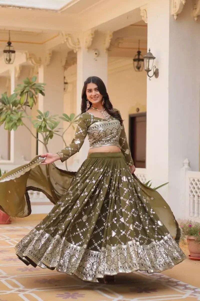 Heavy Faux Georgette Sequence Work Unstitched Lehenga Choli