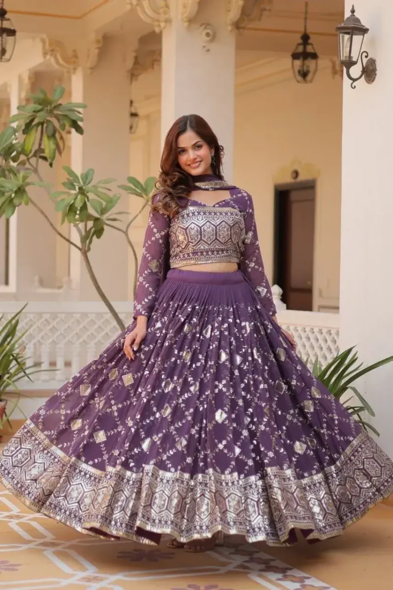 Heavy Faux Georgette Sequence Work Unstitched Lehenga Choli