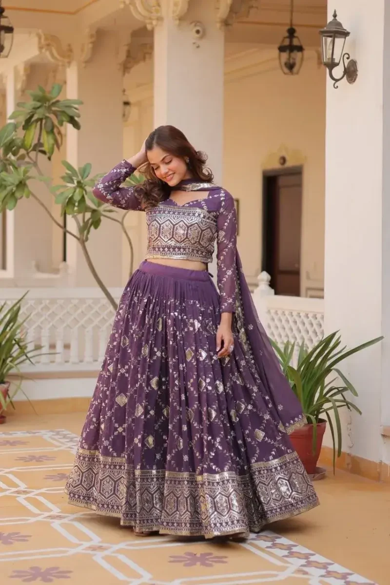 Heavy Faux Georgette Sequence Work Unstitched Lehenga Choli
