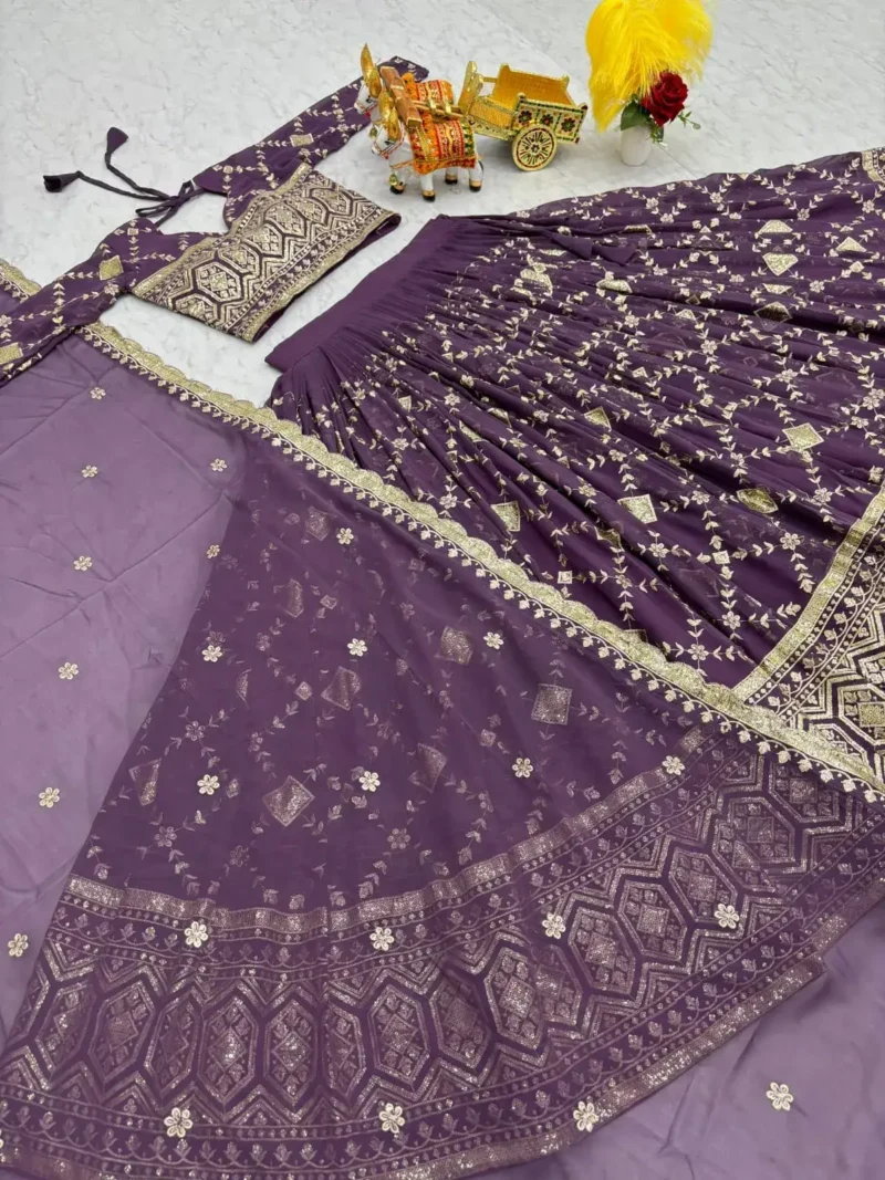 Heavy Faux Georgette Sequence Work Unstitched Lehenga Choli