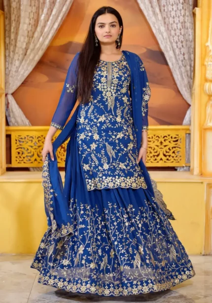 Heavy Sequence Embroidery Work Faux Georgette Lehenga Suit for Wedding